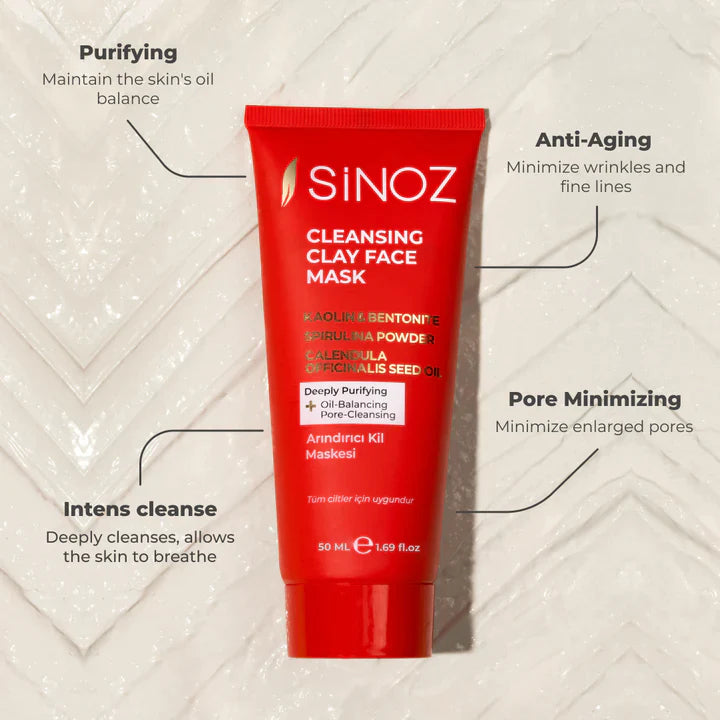 Sinoz Cleansing Clay Face Mask - Kaolin, Bentonite, Spirulina