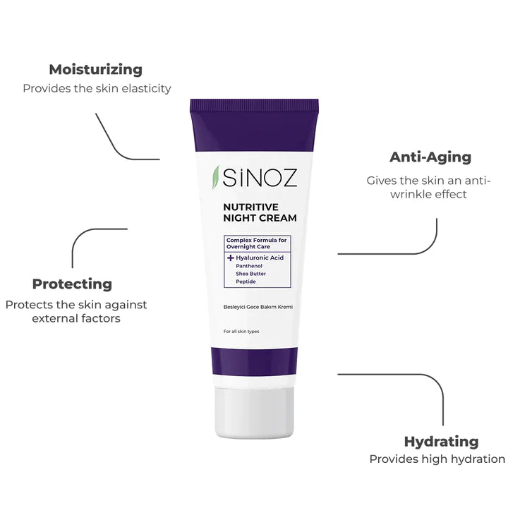 Sinoz Nutritive Night Cream - Hyaluronic Acid, Panthenol, Shea Butter, Peptides