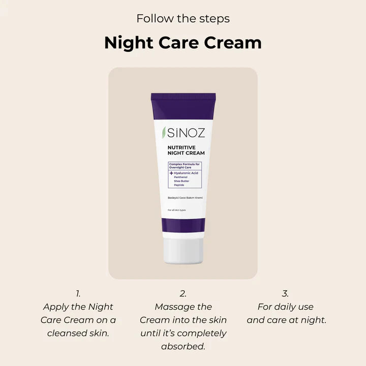 Sinoz Nutritive Night Cream - Hyaluronic Acid, Panthenol, Shea Butter, Peptides