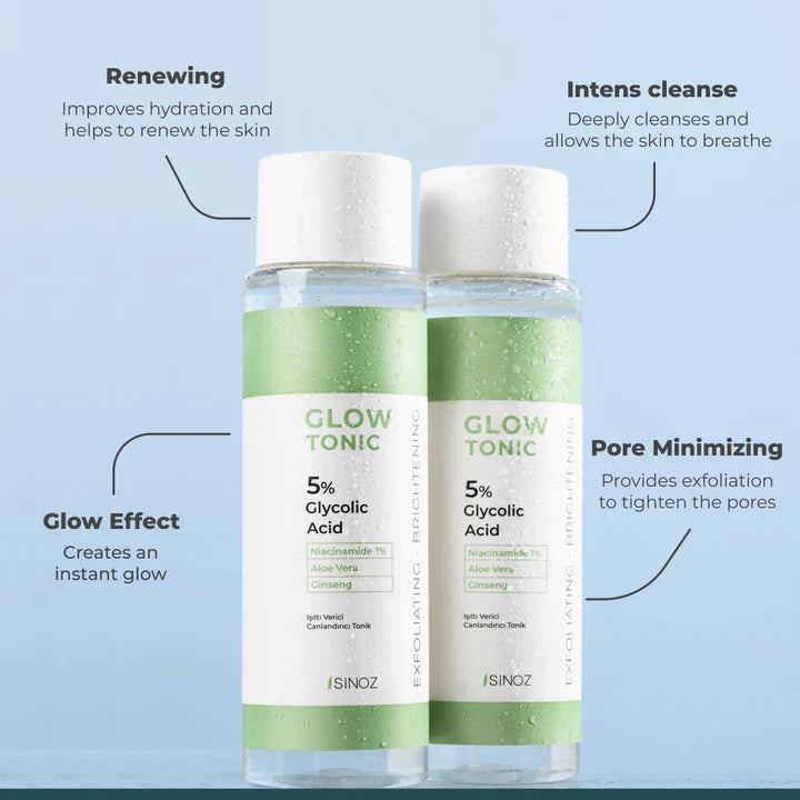 Sinoz Glow Tonic - 5% Glycolic Acid, Niacinamide, Aloe Vera, Gingseng