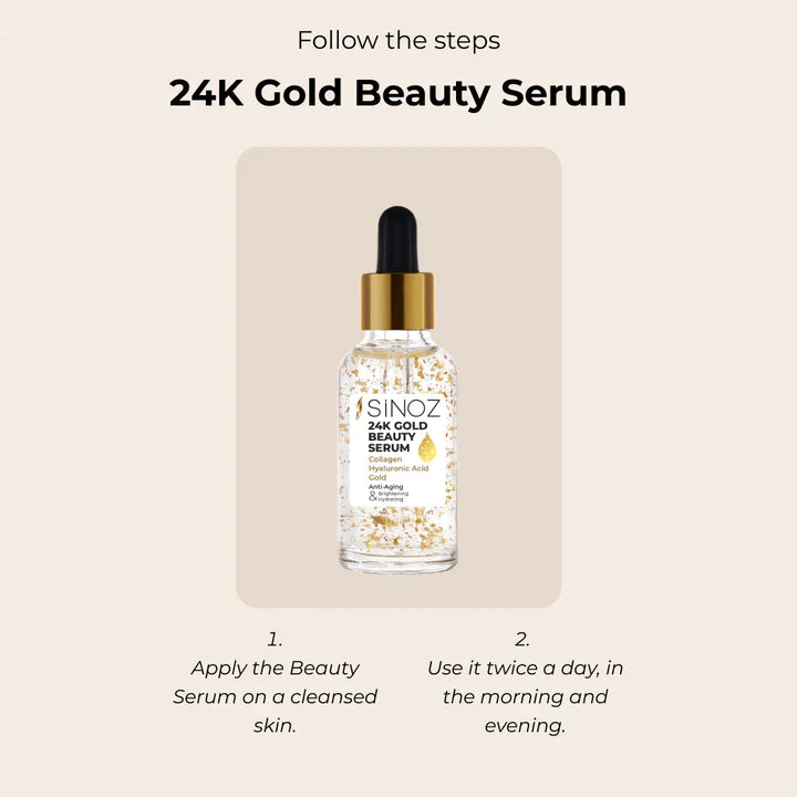Sinoz 24K Gold Beauty Face Care Serum - Hyaluronic Acid & Collagen
